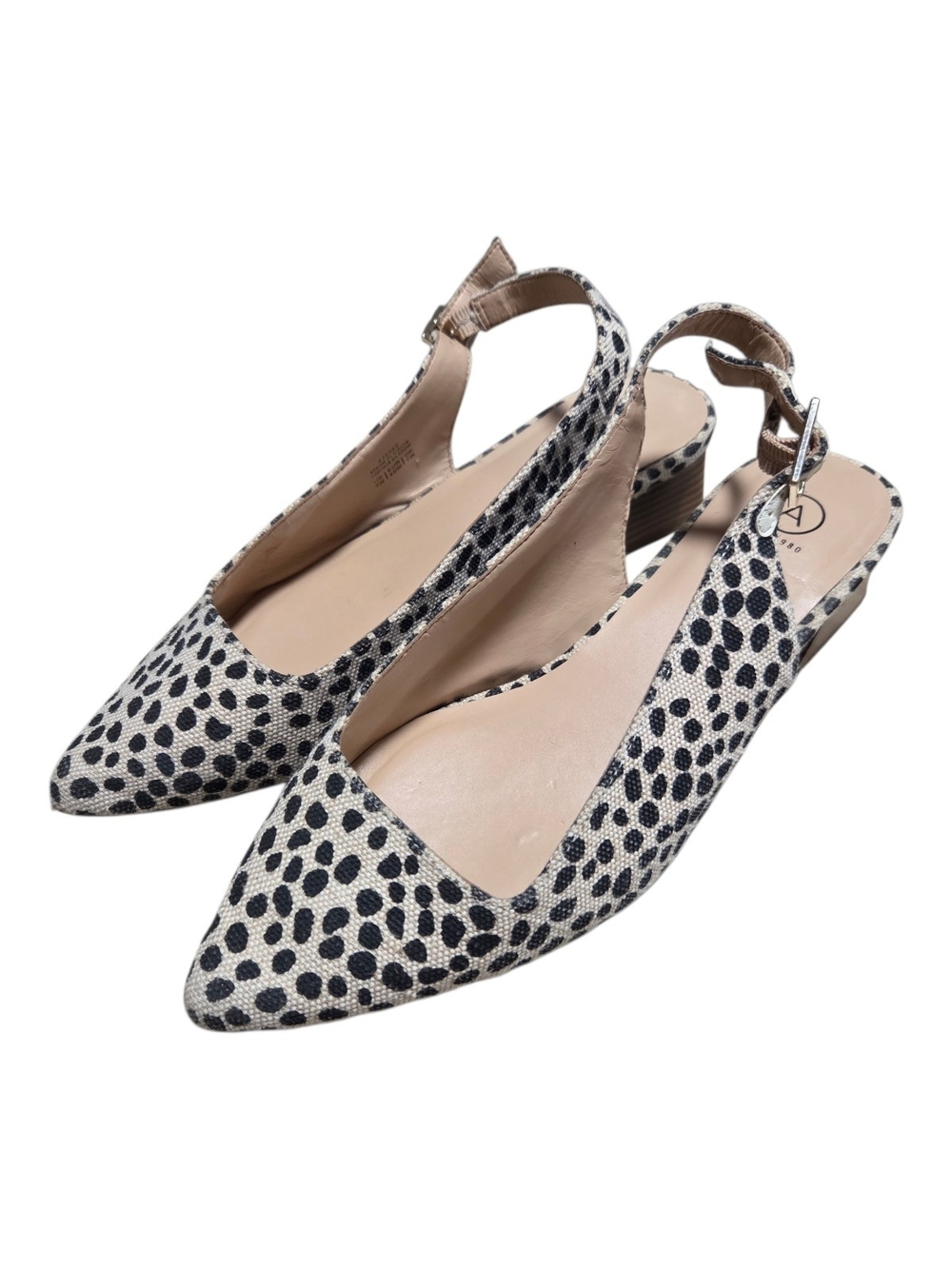 Addition Elle Pointed Slingback Flats in Black and Cream Dalmatian Print